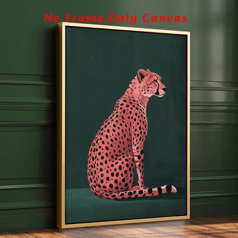 Pink Cheetah Print Animal Design Unframed Painting, Modern Canvas Wall Art, Art Wall Decoration, Wall Decor for Home Living Room Bedroom Study Room, Ornaments