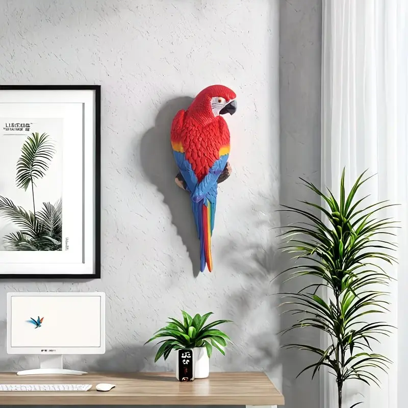 Vibrant Red 3D Parrot Wall Sculpture, Colorful Feather Resin Wall Mount Art Decor, Unique Modern Minimalist Interior Ornament, Ideal Gift For Bird Lovers, Valentine's Day & Halloween Present