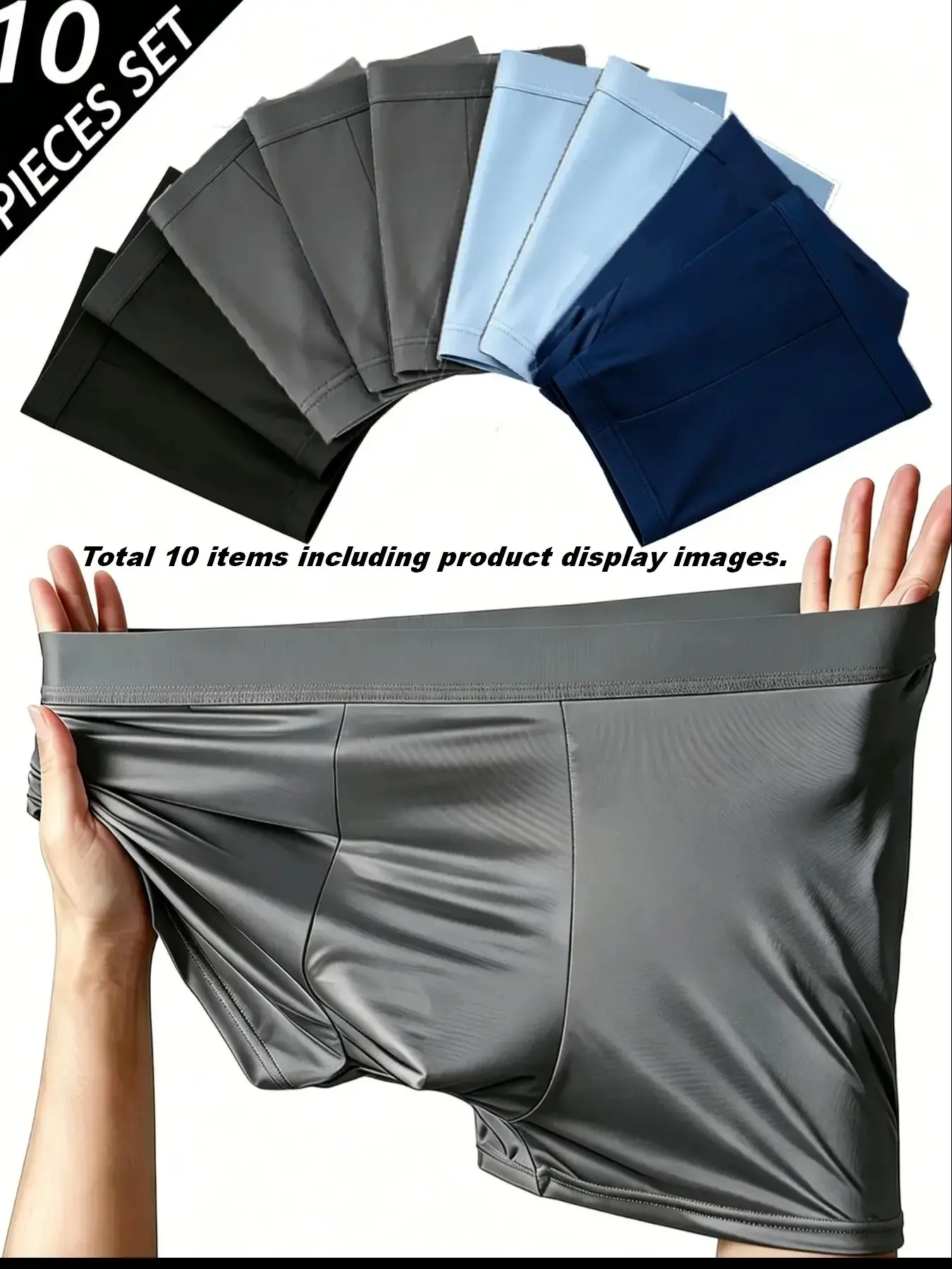 10 Pcs Plain Ice Silk Men's Underwear, Casual Fitted Sports Boxers/trunks, Lightweight Breathable, All Seasons, Fashionable Multicolor