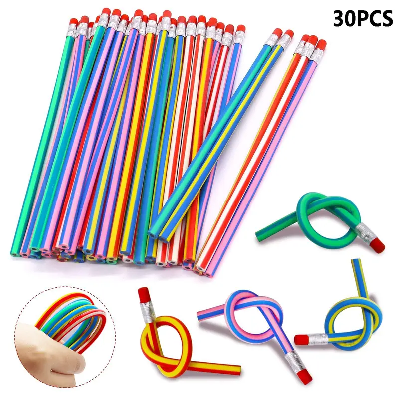 Random Color Flexible Bendy Pencil, 30pcs Colorful Soft Pencil with Eraser, Writing Stationery for Students, Gift for Students, Office School Supplies, Stationery Writing Tools