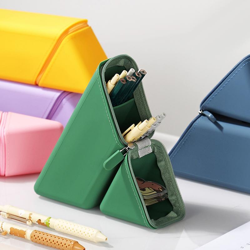 1 fashionable silicone pen holder, foldable large capacity expandable upright pencil case for desktop office and study, portable and high-quality design, suitable for birthday gifts, learning rewards, or Teacher's Day students and office use Pencil Bag