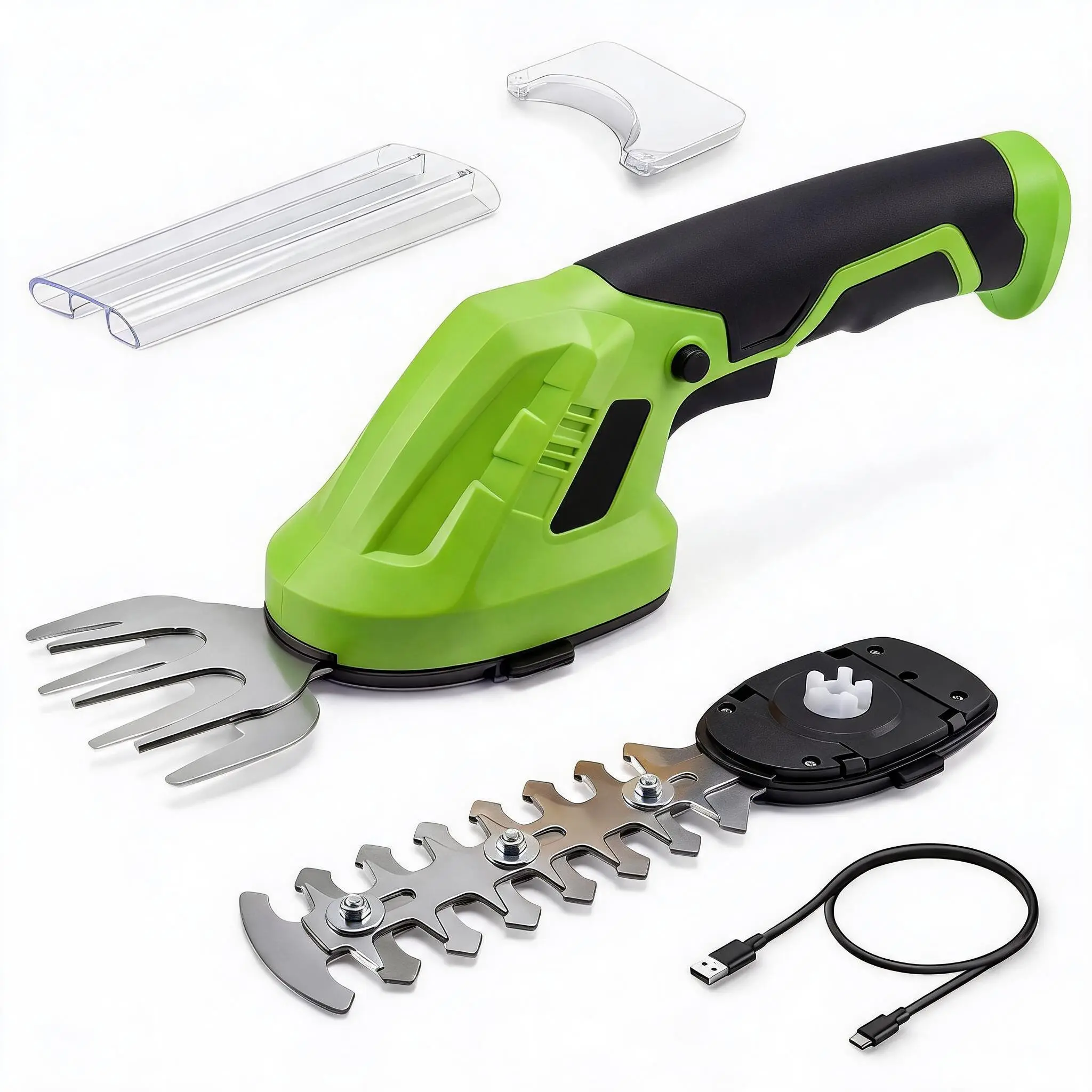 2-In-1 Cordless Hedge Trimmer & Grass Shear, 7.2V Electric Handheld Shrub Trimme, Lightweight Rechargeable Bush Trimmers, Brushless Motor, with Type-C Cable, Dual Safety Switch, for Lawn, Garden, Yard