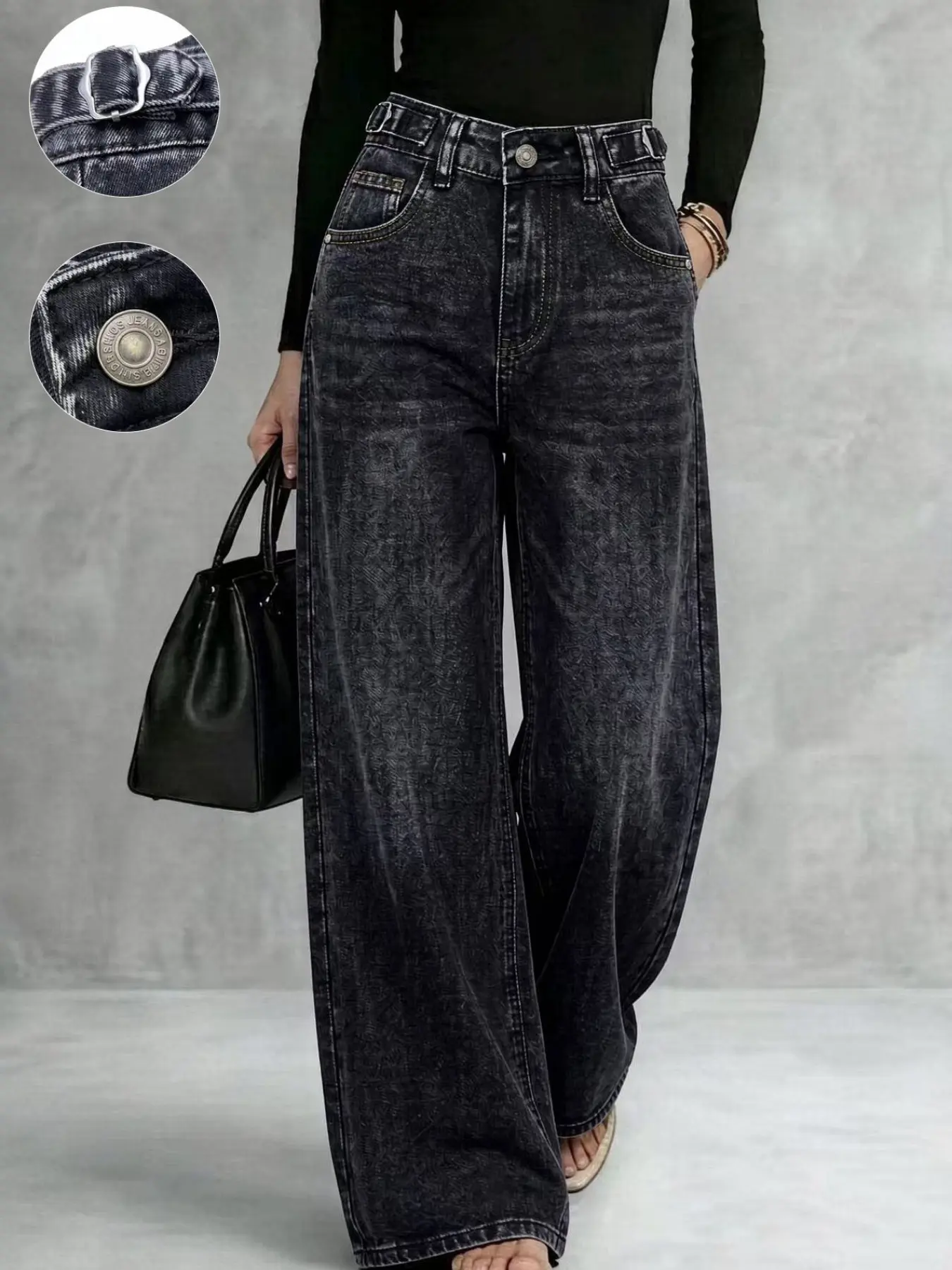 Molypark Women's High-Waisted Loose Jeans, Vintage Ripped Embroidered Design, Casual Streetwear for All Seasons