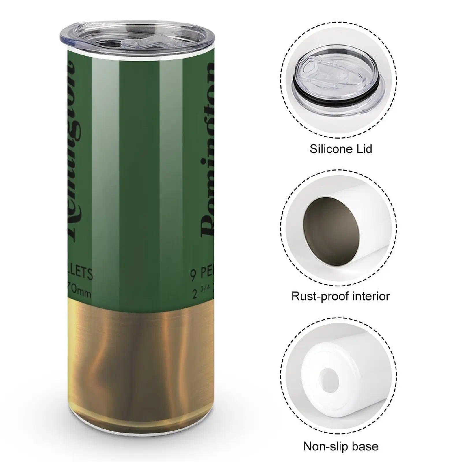 Remington Green Tumbler With Lid And Straw, 20oz Skinny Stainless Steel Water Bottle, Insulated Straight Cup, Summer/Winter Drinkware, Outdoor Travel Accessories | High Quality