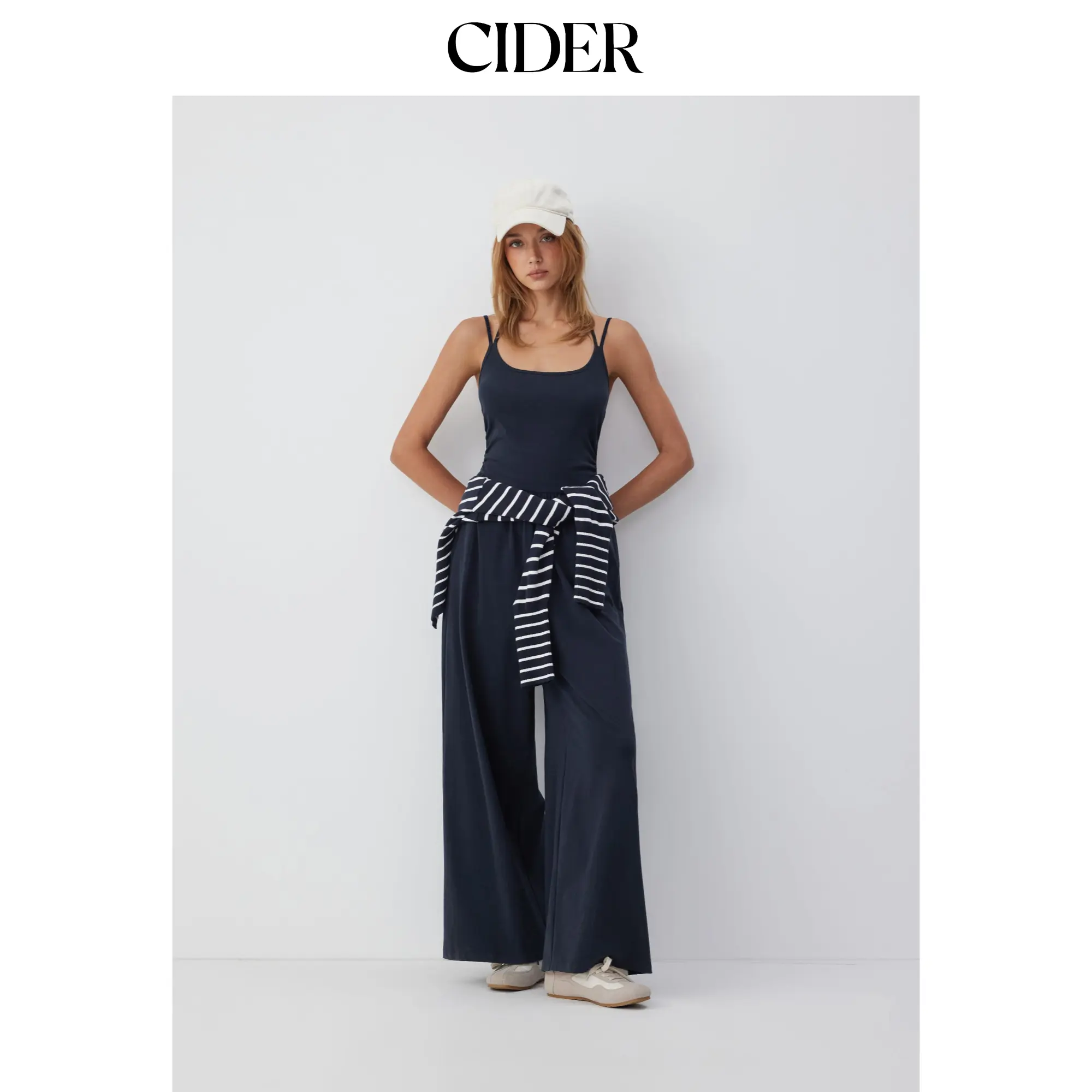 Cider Women's Casual Twist-Knot Jumpsuit in Cotton-Blend, Full-Length with Scoop Neck and Ruched Legs, Overalls