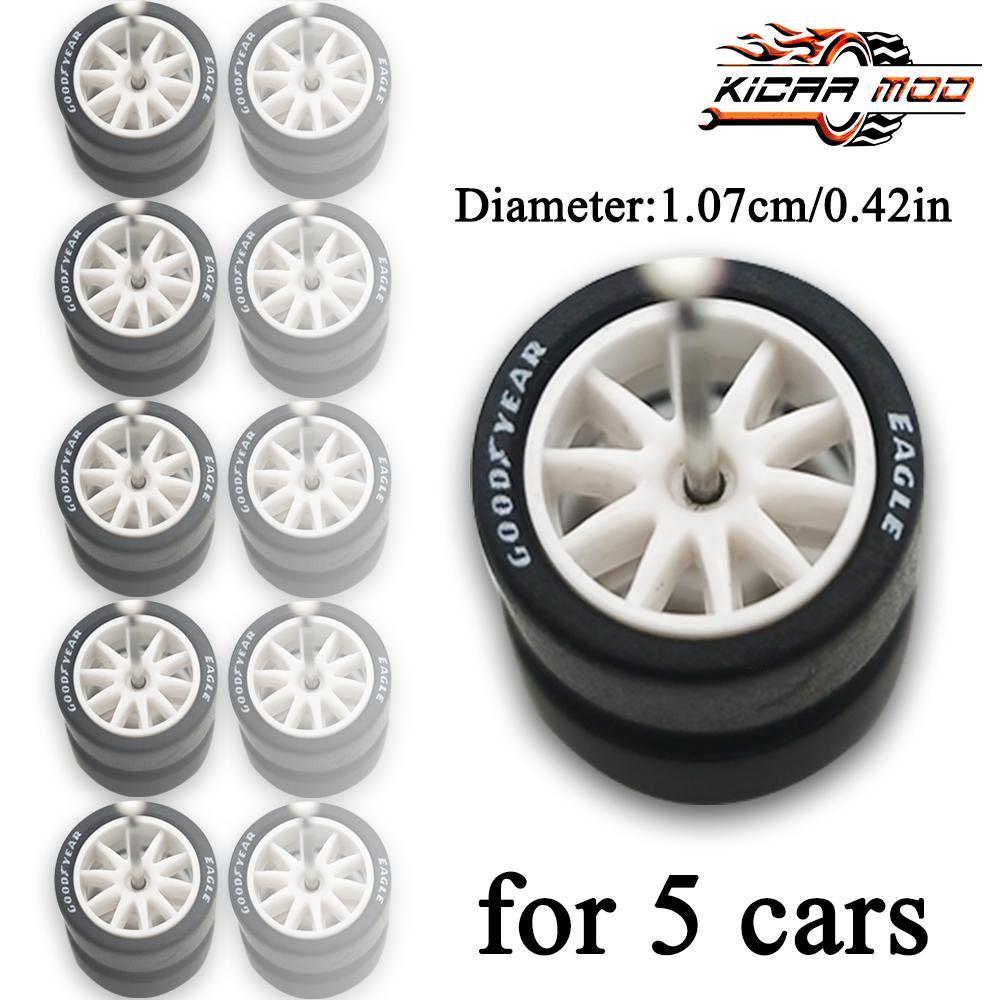 1/64 Wheels with Detachable Rubber Tires Ten Spokes 10.7mm for Model Cars Refiting Parts for Hotwheels (5 sets for 5 Cars)
