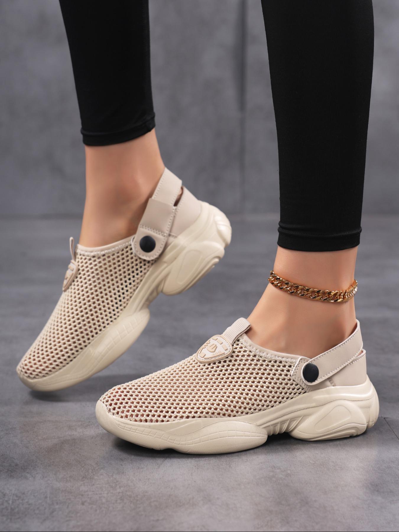 Women's Slip-On Walking Shoes, Breathable Hollow Out Design, Anti-Slip Outdoor Hiking Flats, Two-Way Wear, Versatile Walking Shoes, Comfortable Daily Wear, Outside Walking Shoes