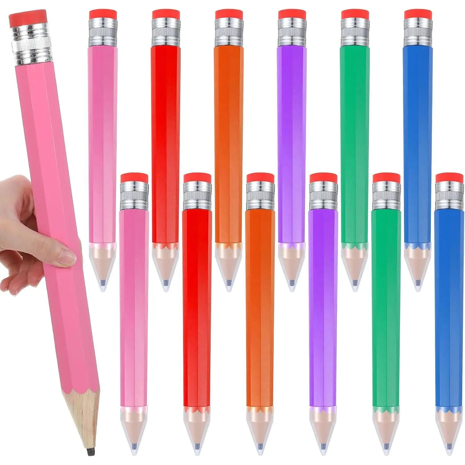 12 count Wooden  Pencils for Prop, 13.4 Inch Huge Giant Pencil Set for  School Supplies,  Pencils for , Multicolored Novelty Decor