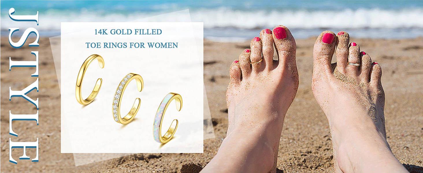 Jstyle 3PCS 14K Gold Plated Toe Rings for Women Adjustable Silver Gold Toe Ring Set Cute Opal CZ Daisy Flower Toe Rings Open Band Hawaiian Beach Summer Foot Jewelry for Women