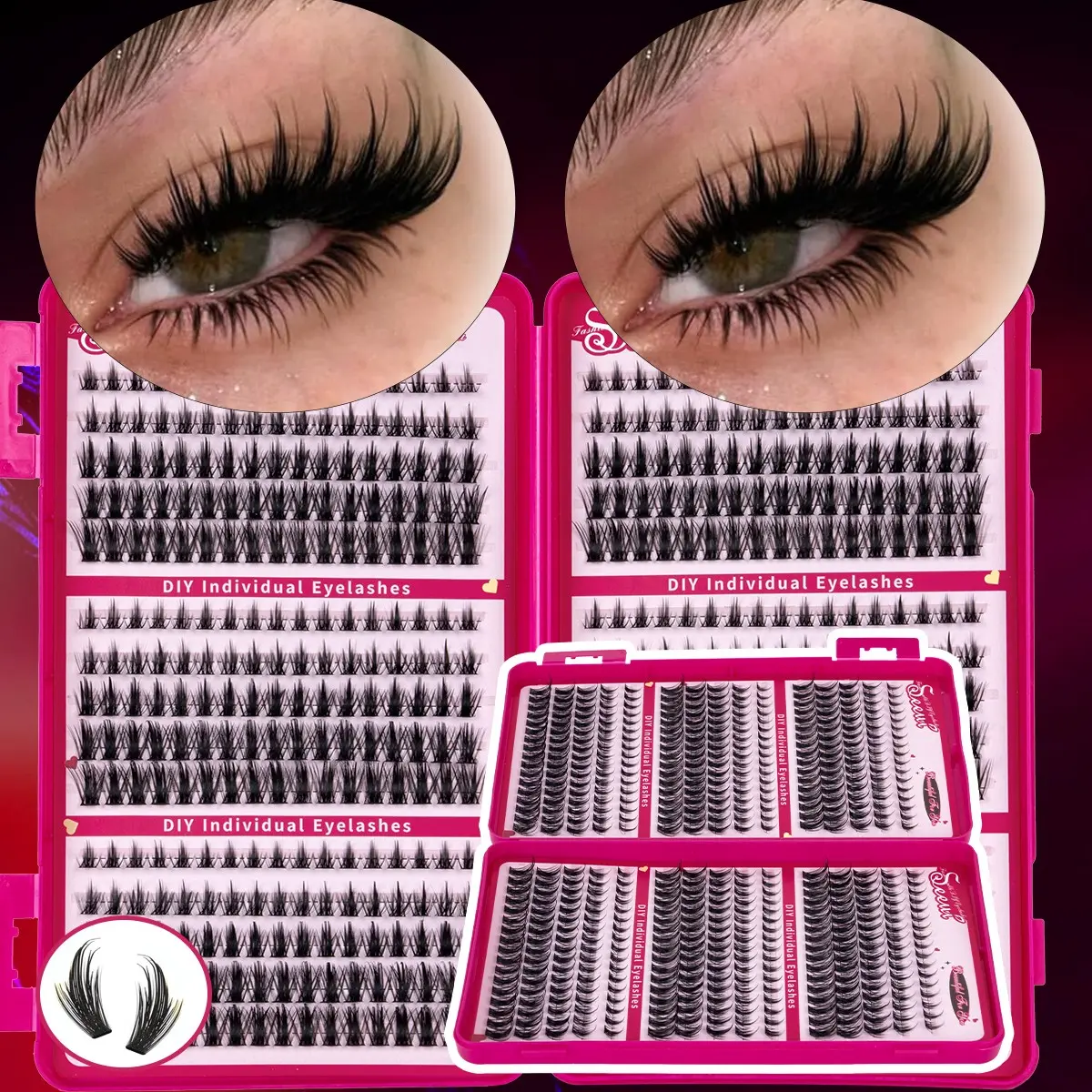 Large Capacity DIY Lash Clusters, 6 Styles Thick/ Baddie/ Spikes Lash Book, Waterproof Long Wear, 9-16mm, Cutey Lashes, Soft Lightweight Curled Eyelashes, Long-Lasting Glam for Beginners, Easily DIY Long-Lasting Salon Charm at Home