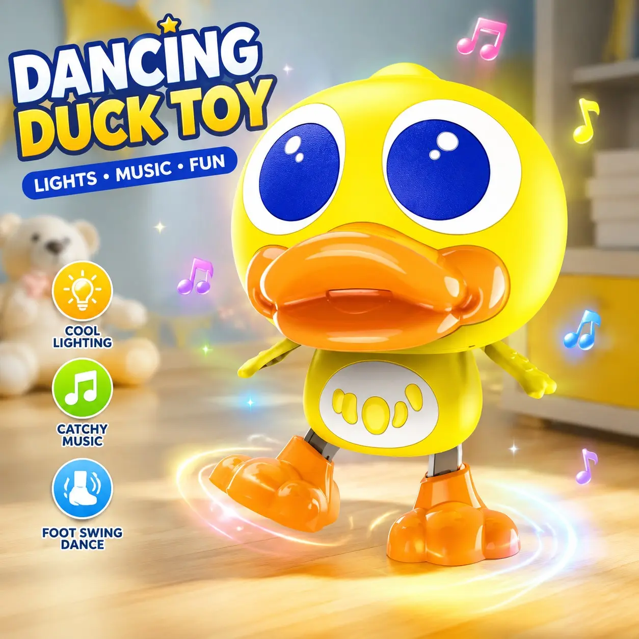 Interactive Dancing Duck Toy for Kids, Cute Sound Light Music Singing Duck, Fun Birthday Gift for Toddlers, Unisex Electric Toy