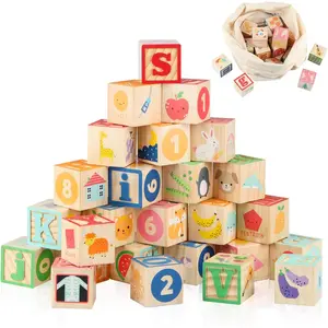 ABC Wooden Building Blocks for Toddlers 1-3 Large, 26 PCS Alphabet & Number Stacking Blocks, Educational Learning Toys for Boys Girls Kids Gifts 1.65''fidget toys