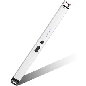 Candle Lighter Electric Arc Lighters Candle, Long Neck Flameless & Windproof Rechargeable USB, Camping BBQ (Sliver)