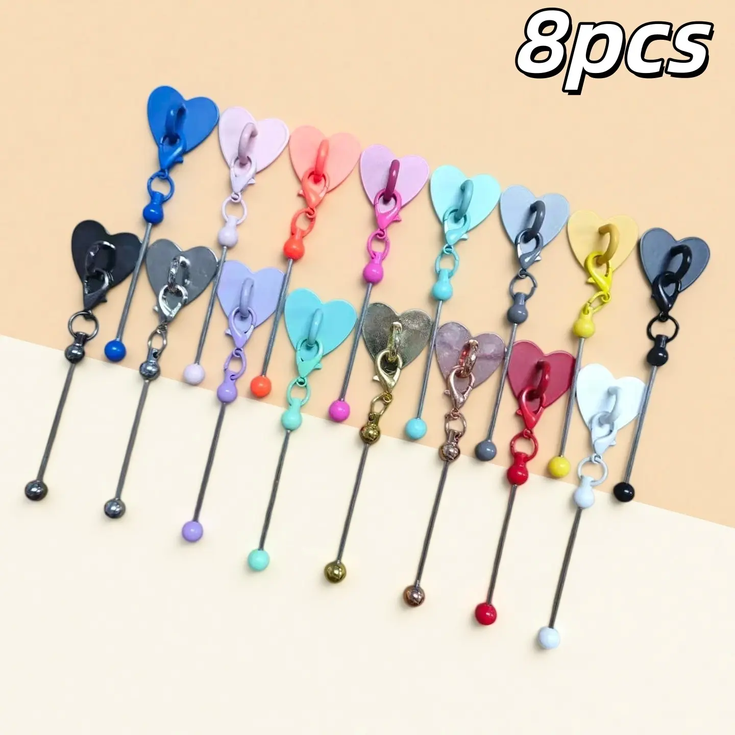 8-Pack Metal Heart Phone Charms, DIY Bead Decorative Keychains, Backed Hanging Ornaments, Festival Party Gifts, Mobile Accessories