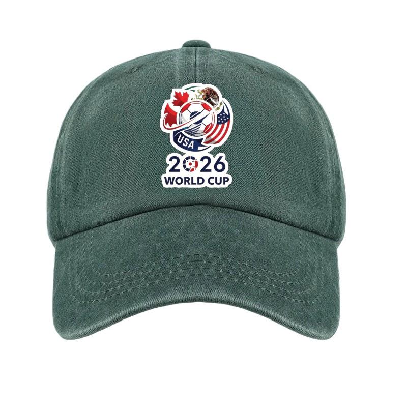 2026 USA-Canada-Mexico World Cup Printed Washed Vintage Soft Top Baseball Cap for Men and Women, Trendy Hat Reindeer Cupid