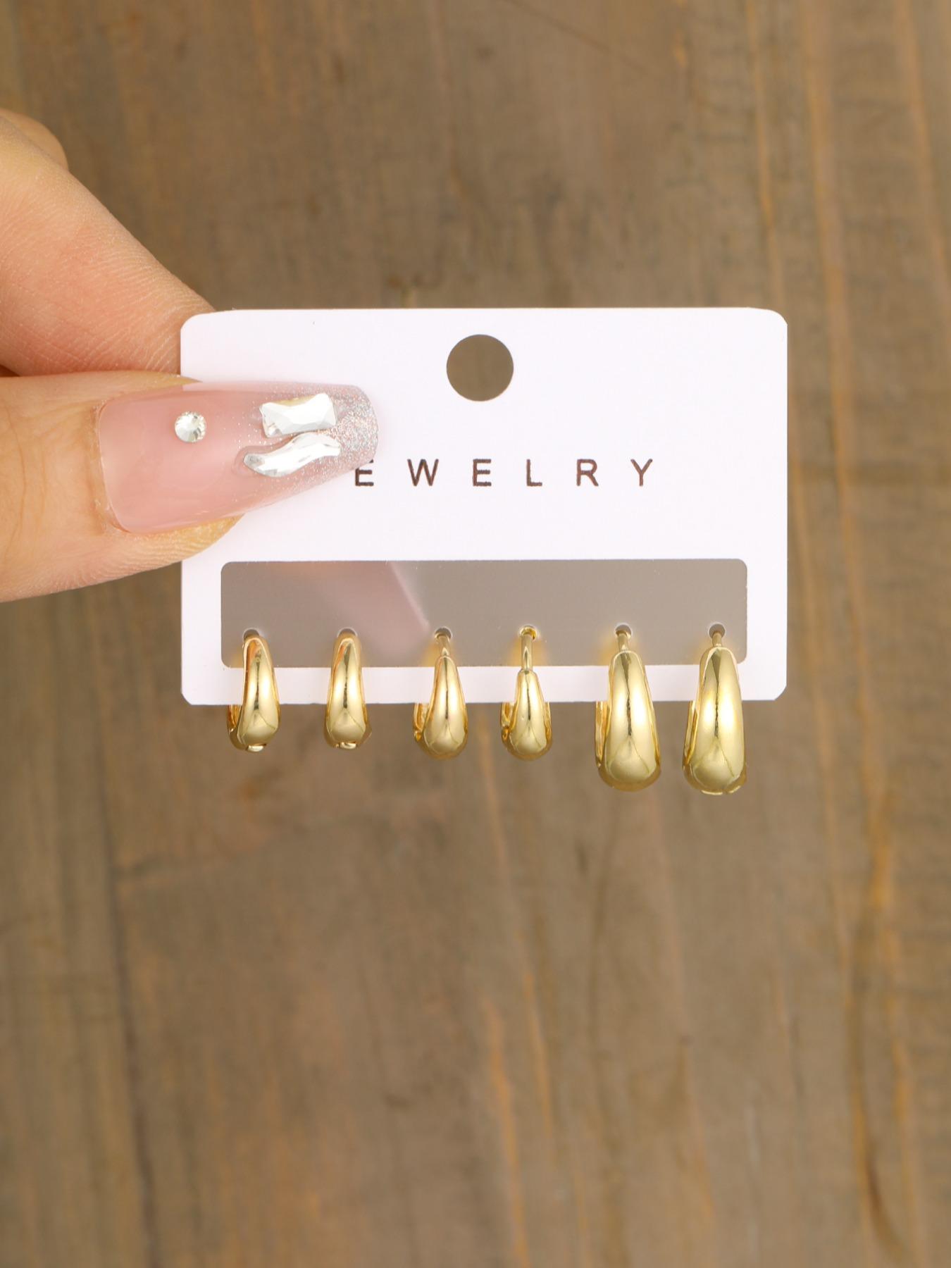 3 Pairs C-shaped Hoop Earrings, Fashionable Elegant Simple Copper Ear Jewelry for Women Men Daily Wear, Casual All-match Simple Chic Accessories