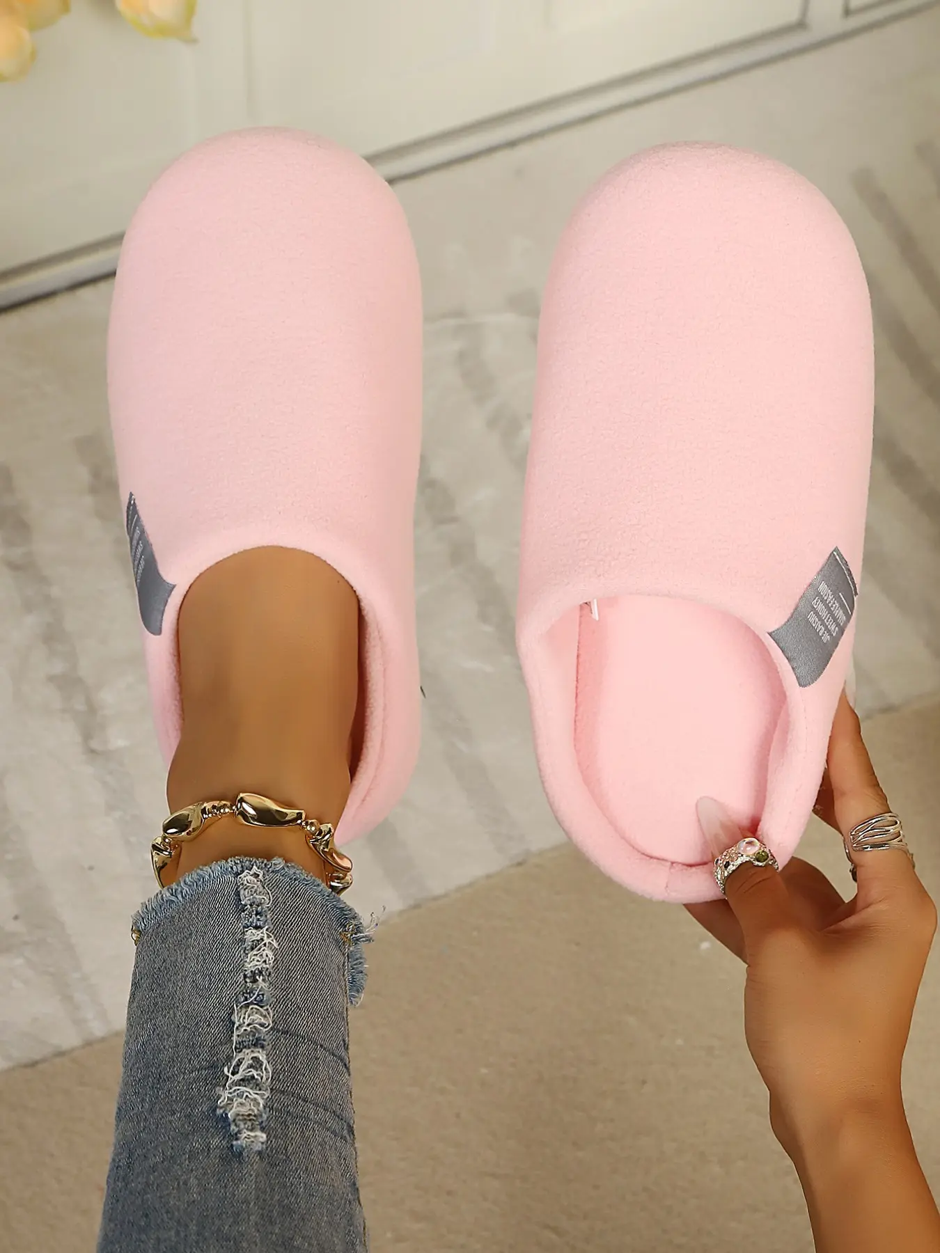 Women's Minimalist High-End Solid Color Slip-On Shoes, Anti-Slip Durable Soft Sole Quiet, Home & Outdoor Use, Comfortable Warm Fuzzy Slippers, Unisex