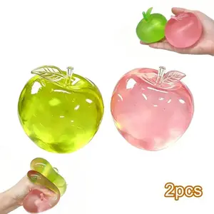 2pc Crystal Apple Figurine, Soft and Smooth, Ultra-Thin Skin, Stress Relief Toy, Sensory Play, Desk Decor, Office Gift, Non-Edible