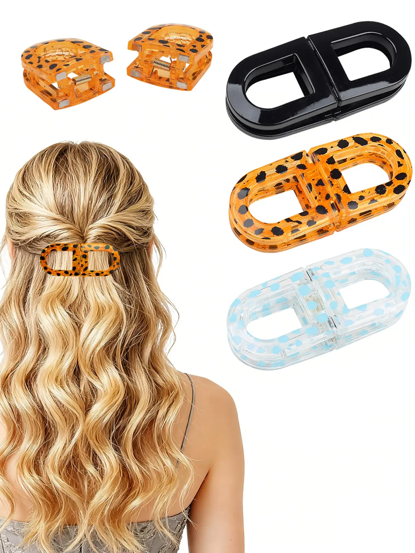 3pcs Magnetic Hair Claw Clips, Transparent Detachable Design, Secure Back-Of-Head Holders, Half Ponytail & Bun Styling Tools, Hair Decor