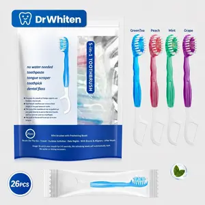 1 pack of 26 disposable mini toothbrushes, 5-in-1 Travel Toothbrush, travel pack, portable with toothpaste, water-free, rinse-free, Soft Bristle Toothbrush, toothpick, multi-effect, fresh mouth, Toothbrush Set, Oral Hygiene Essentials