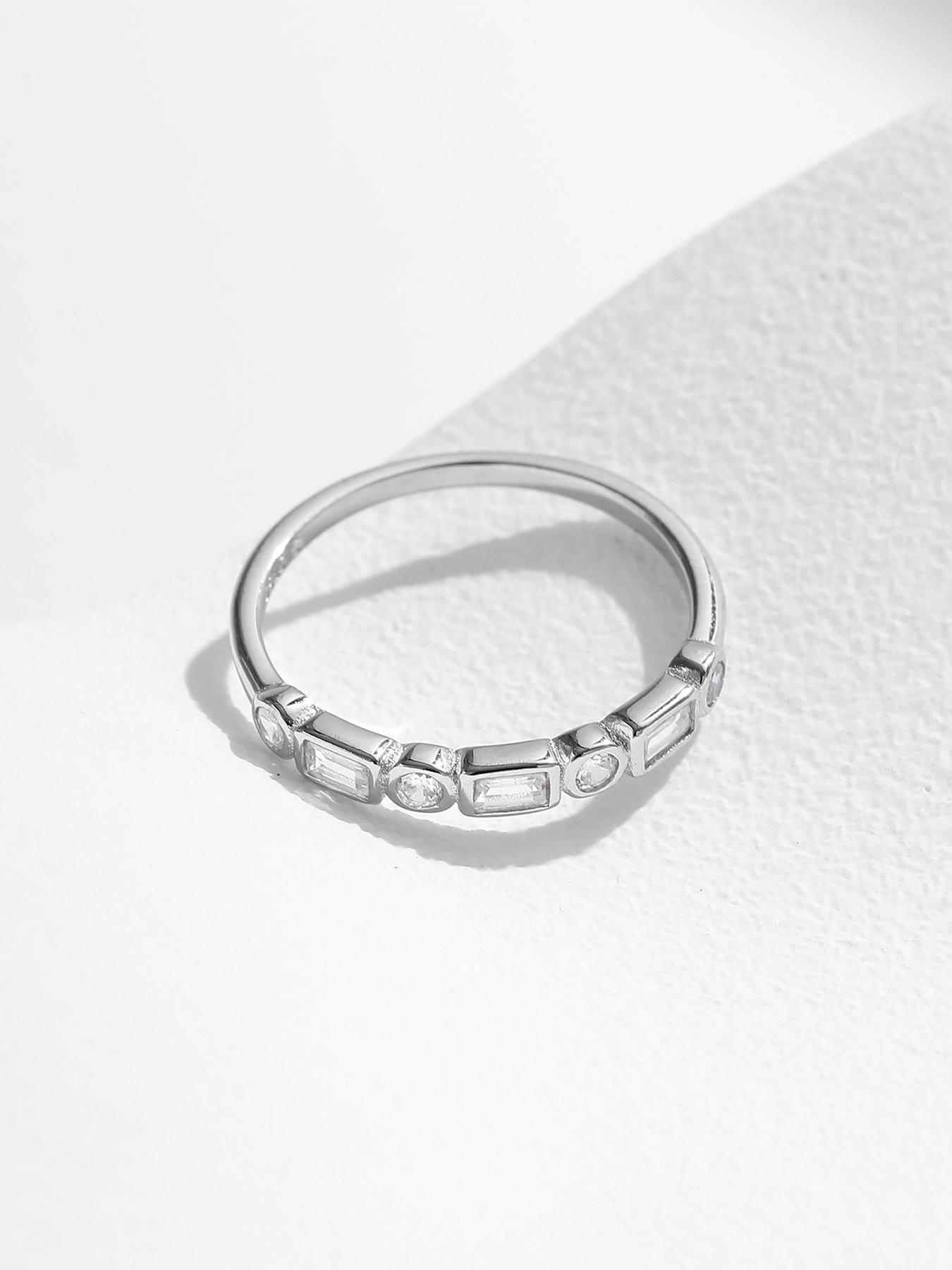 925 Sterling Silver Fashion Rectangle Shaped Zirconia Ring, Stackable Ring for Women, Fashion Jewelry for Party, Daily Decor, Trendy All-match & Exquisite Jewelry for Birthday Gift