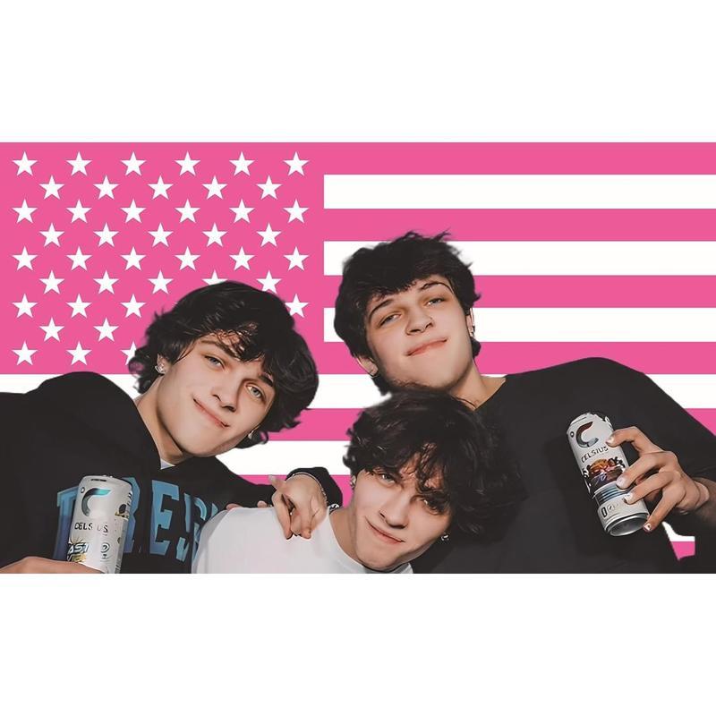 MAGJIUKE Sturniolo American Triplets Flag Tapestry - Pink Chris,Matt,Nick Sturnio USA Wall Hanging Decor For Bedroom And Living Room