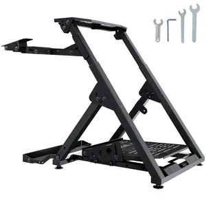 Foldable Racing Steering Wheel Stand, Height Adjustable Universal Base Compatible with Logitech & Thrustmaster Racing Wheel and Pedal, Movable Wheels Heavy-duty Frame Standard GT/Formula Seating