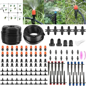 200FT+40FT Drip Irrigation System, Garden Watering System with 8/11mm Main Tubing 4/7mm Distribution Irrigation Tubing and Accessories, Irrigation System for Garden, Greenhouse, Yard, Lawn,