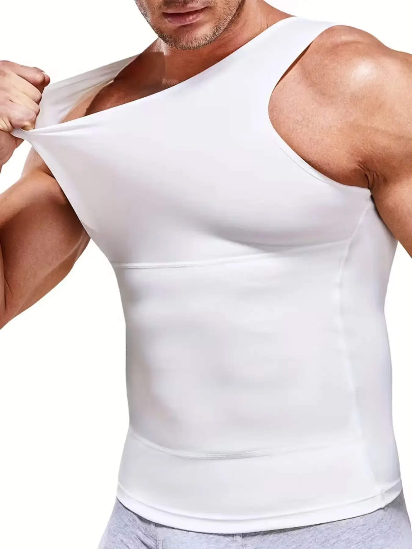 1 Count Men's Round Neck Sleeveless Defining Shapewear Tops, Fajas, High Stretch Tummy Control Core Contouring Shapewear, Layer Everyday Tee, Snug Fit Body Sculpting Tank Tops, Ideal For Running, Jogging, Fitness Classes & Active Days