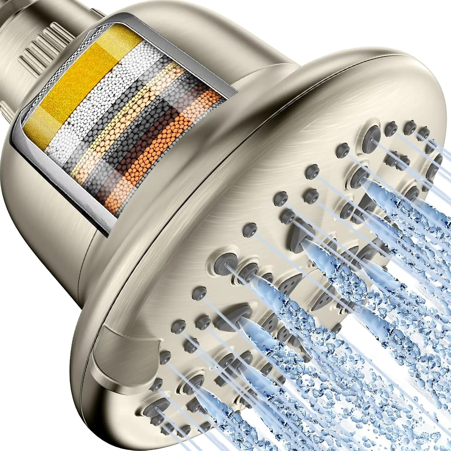 Filtered Shower , 7 Modes High  Shower  | Shower  with Filters for Hard Water for Remove Chlorine and Harmful Substances (Elegant Brushed Nickel, 5 Inch Round)