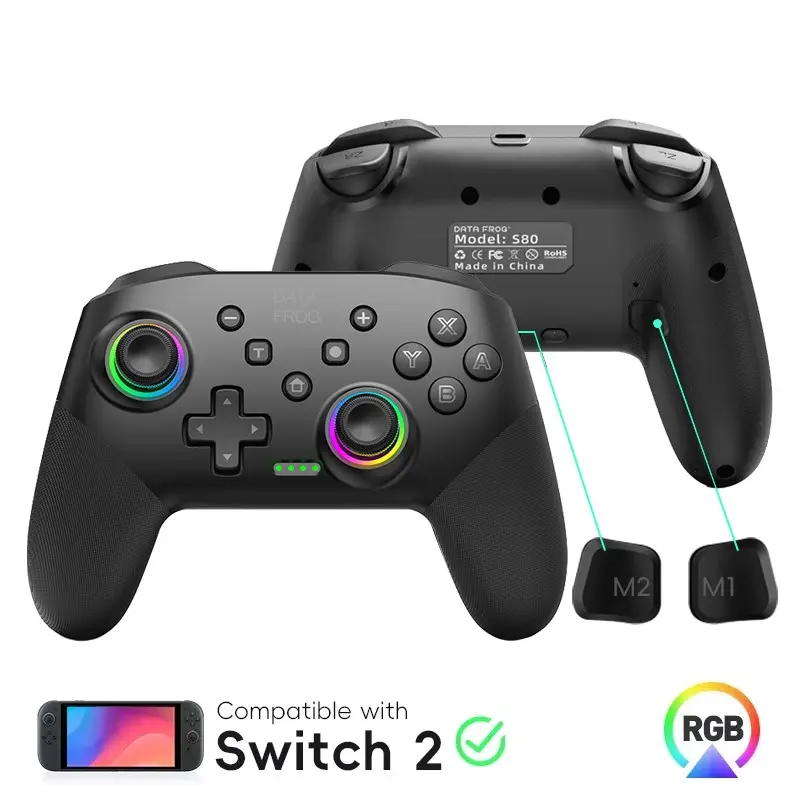 S80 Game Controller, Switch Controller with 1000mah Battery, RGB LED, 6-Axis Motion, Compatible with Switch/lite/oled/PC Windows
