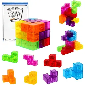 Magic 3D Puzzle Cubes Set - 7 Multi-Shape Magnetic Blocks with 54 Guide Cards, Intelligence-Developing Stress-Relief Fidget Toys for Kids