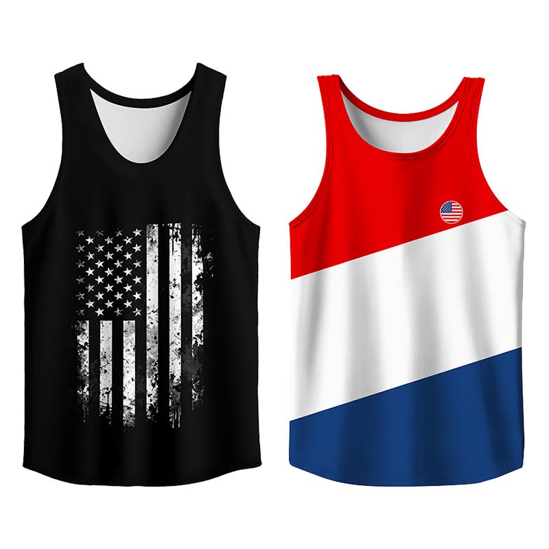 Stylish 2 Pack USA Flag Print Tank Top, Summer Men Clothes Slim Fit Apparel, Trendy T-shirts Big and Tall Gym Workout Running Tee, Comfy Casual Sleeveless