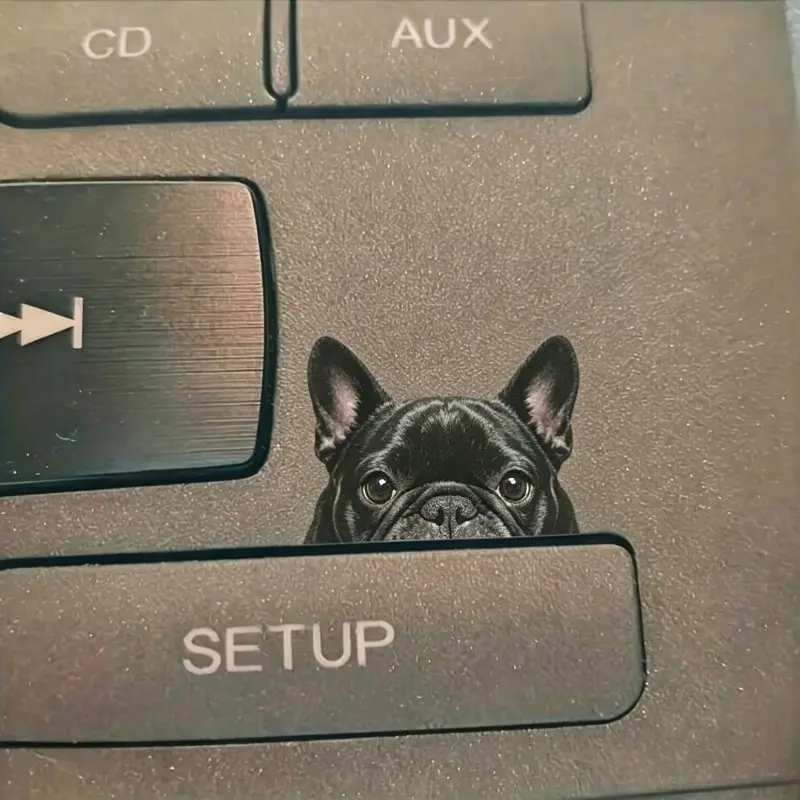French Bulldog Peeking Sticker‑Hidden Button Activated Pop‑Up PVC Vinyl Privacy Decal, Easy‑to‑Install Car Rearview Mirror Sticker, No Tools Required