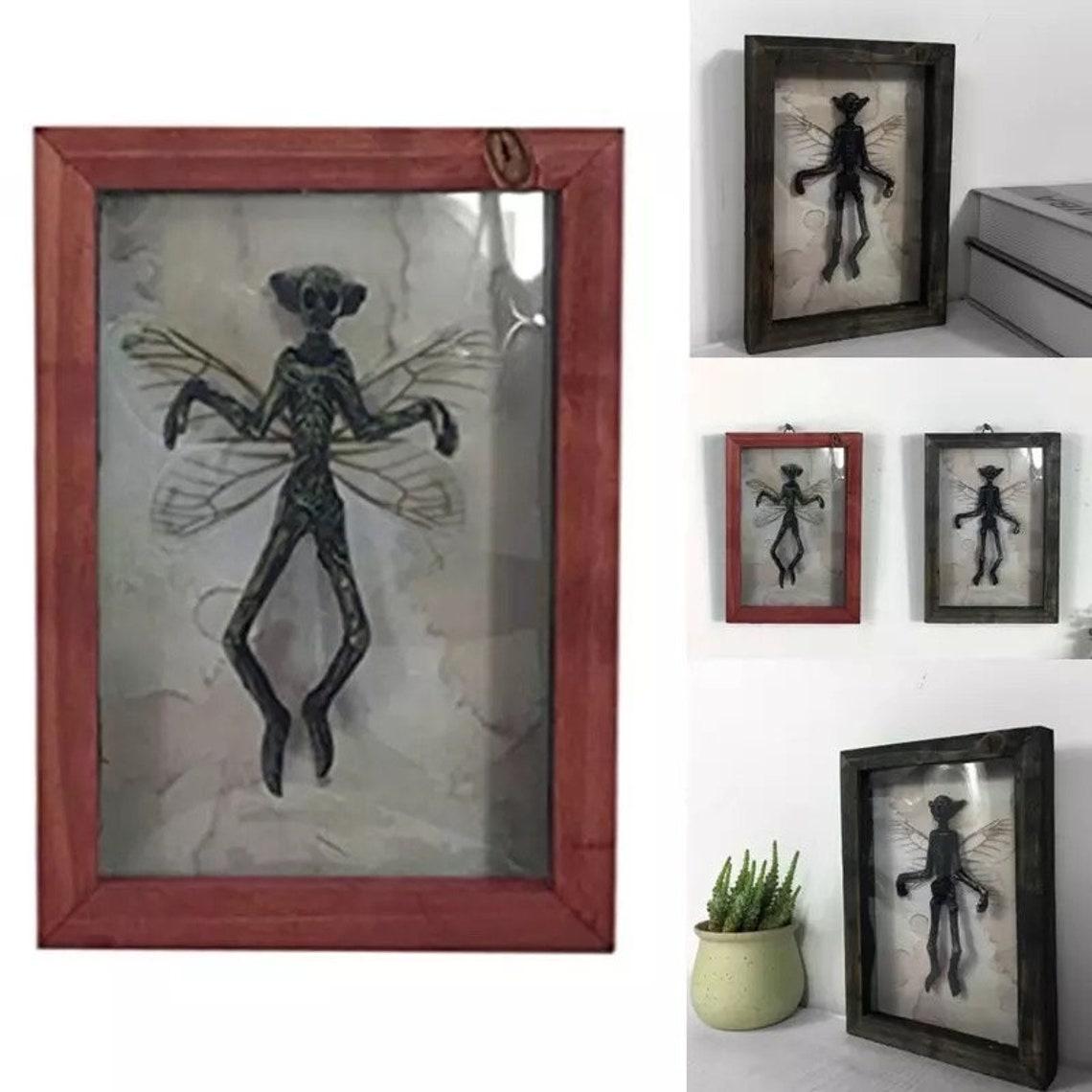Gothic home decor Mummified fairy Fairy skeleton Witchy decor Fairy specimen Statue Picture Frames Display Painting 2023