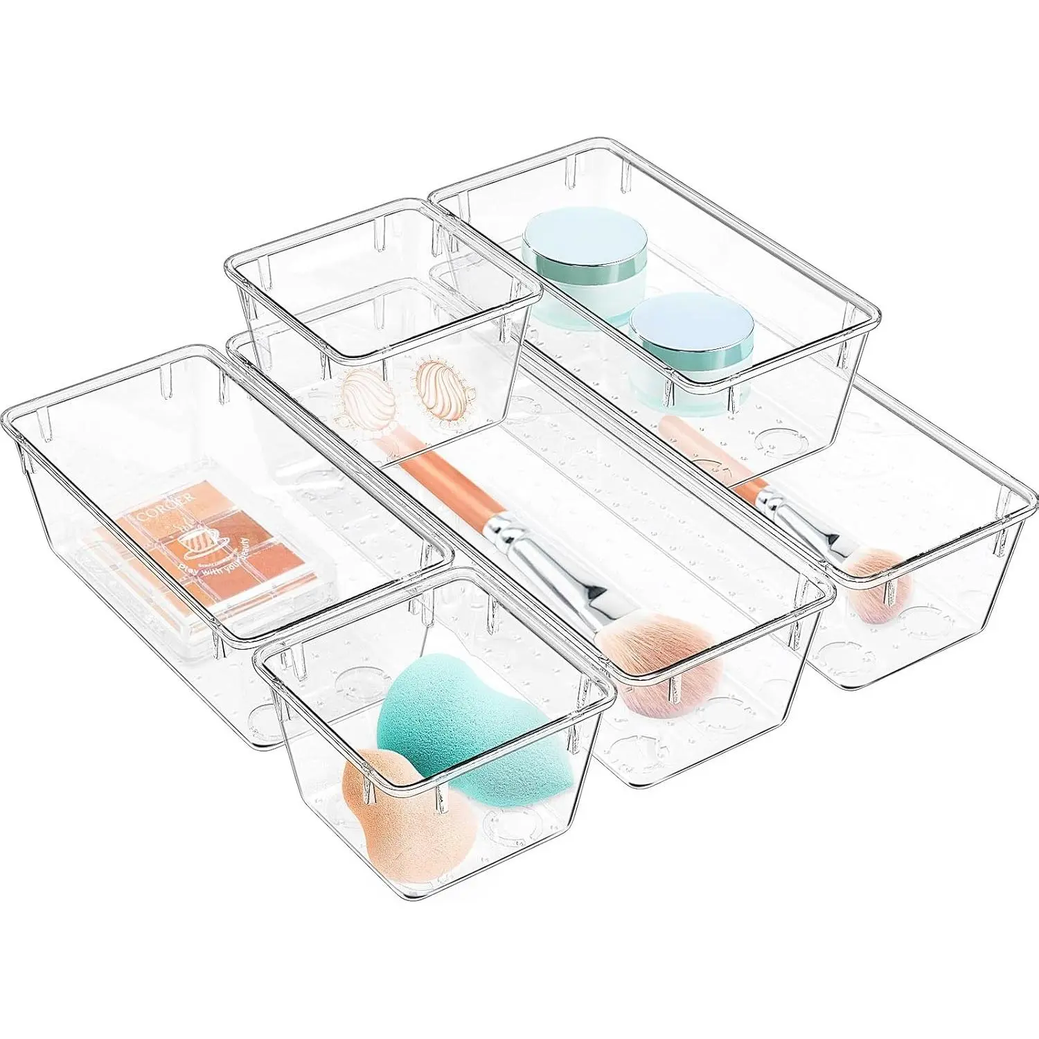 6 Pack Clear Drawer Organizer Set, Drawer Storage Trays, Storage Bins| Acrylic Drawer Storage Trays, Storage Bins for Makeup, Cosmetics, Jewelries, Utensils, Gadgets, Office