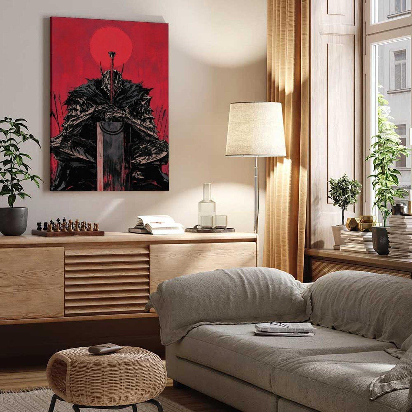 Berserk Guts Inspired  Canvas Painting - Japanese Dark Fantasy Manga Panel Print, Heavy Metal Warrior Armor Design Artwork, Artistic House Home Office Wall Hanging Decor Poster