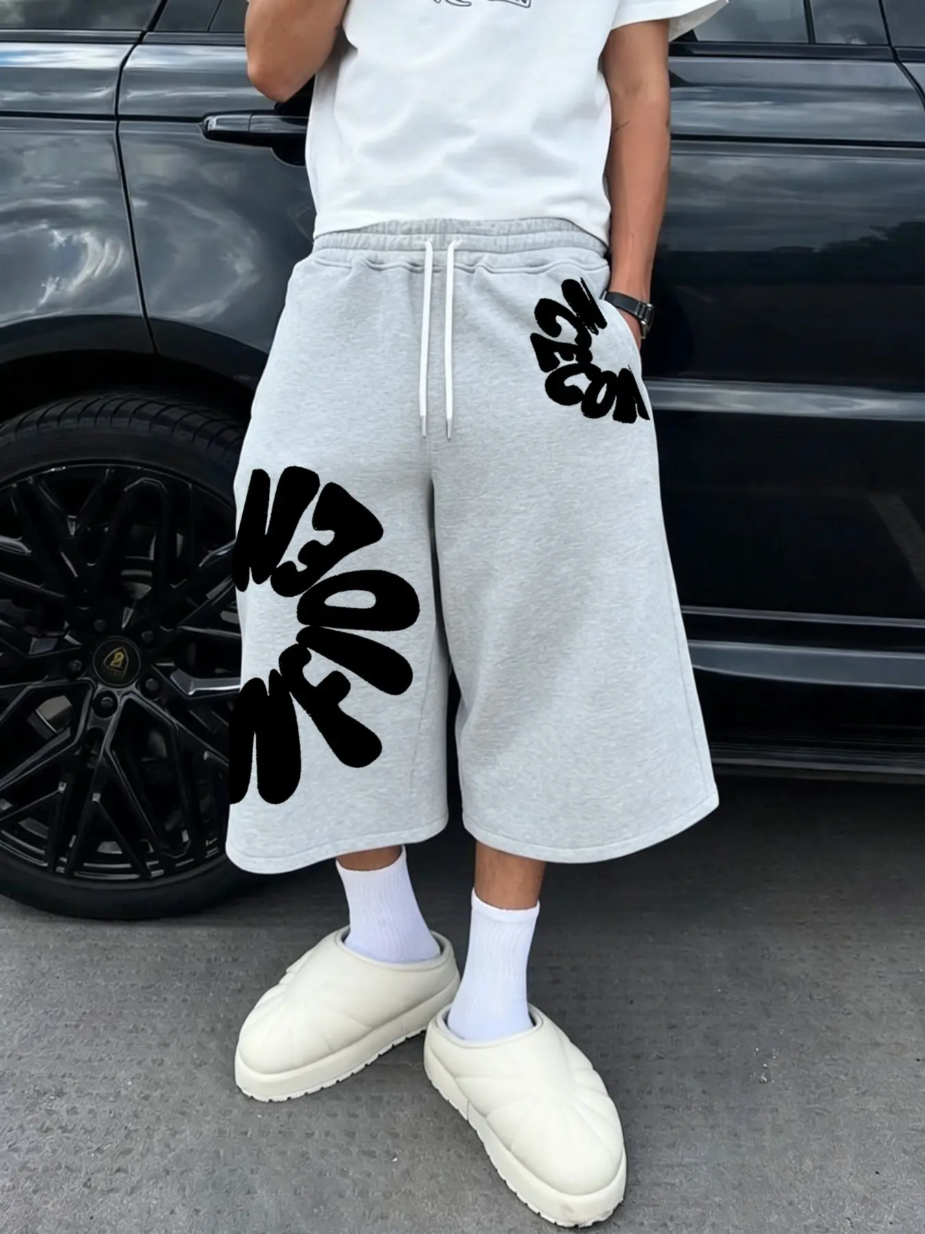 Men's Fashion Street Style Casual Comfy Sporty Cropped Sweatpants, Comfortable Breathable Premium Fabric, Loose-Fit Letter Print Baggy Bottoms for Daily Wear