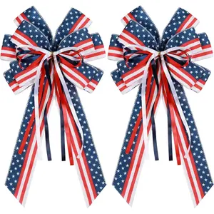 2 Pcs Patriotic Bows for Wreaths Decorations,Red White Blue Stripe String Stars Tree Topper Bow for 4th of July,Independence Day,Memorial Day,Veteran's Day,USA,American Front Door Indoor Outdoor Decorfidget toys