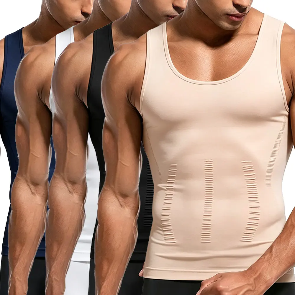 1/2/3/4 Pack Men Body Shaper Compression Shirt, Sleeveless Waist Trainer Workout Tank Top, Breathable Soft Vest Shapewear Shirt Tight Tummy Underwear, Athletic T-Shirt for Gym Sports Running Basketball