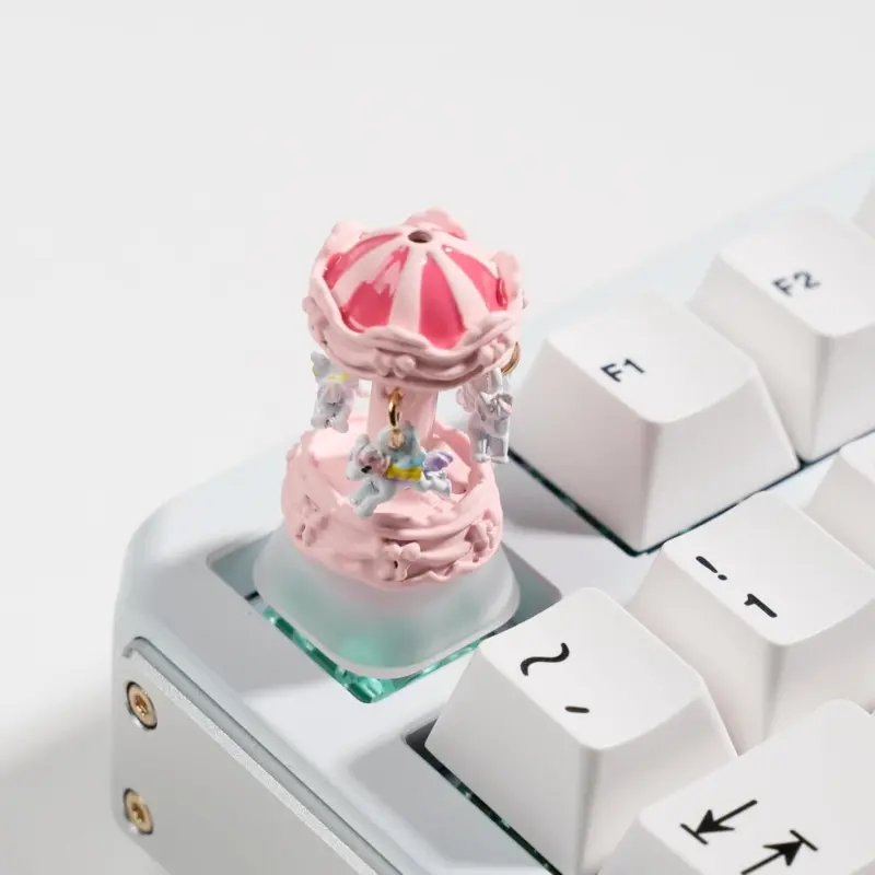 Artisan Carousel Keycap for Mechanical Keyboards - Hand-Painted Resin, 1U Size, MX Switch Compatible, Pink Rotatable RGB Glow Design, Stress Reliever Gaming Keycap (XZMM-01)
