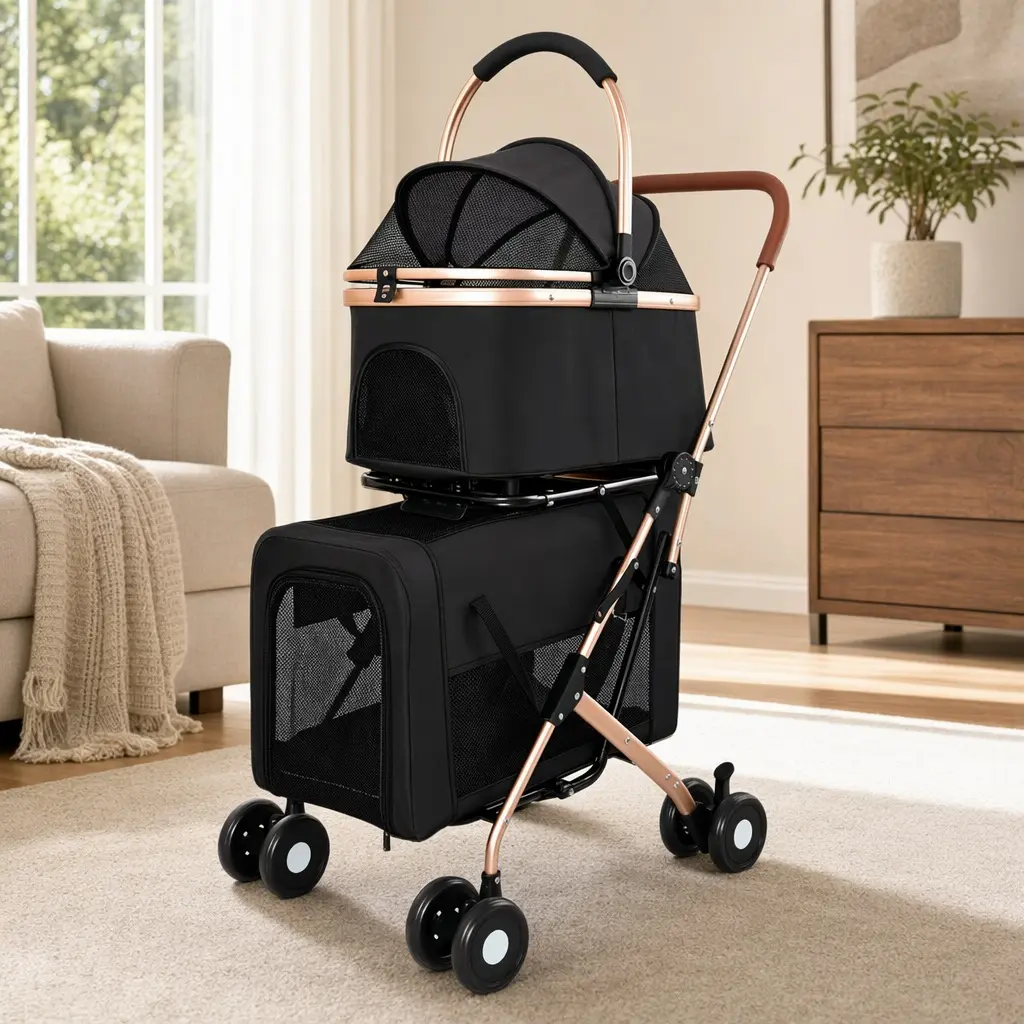 ARCH Double Pet Stroller for Dogs Cats Foldable 3-in-1 Convertible Carrier Tote Shockproof Wheels Brake System Safety Leashes Small Medium Pets Multi-Pet Home Travel Black Carbon Steel, Black Color Options, Carbon steel Material, Product Dimensions: