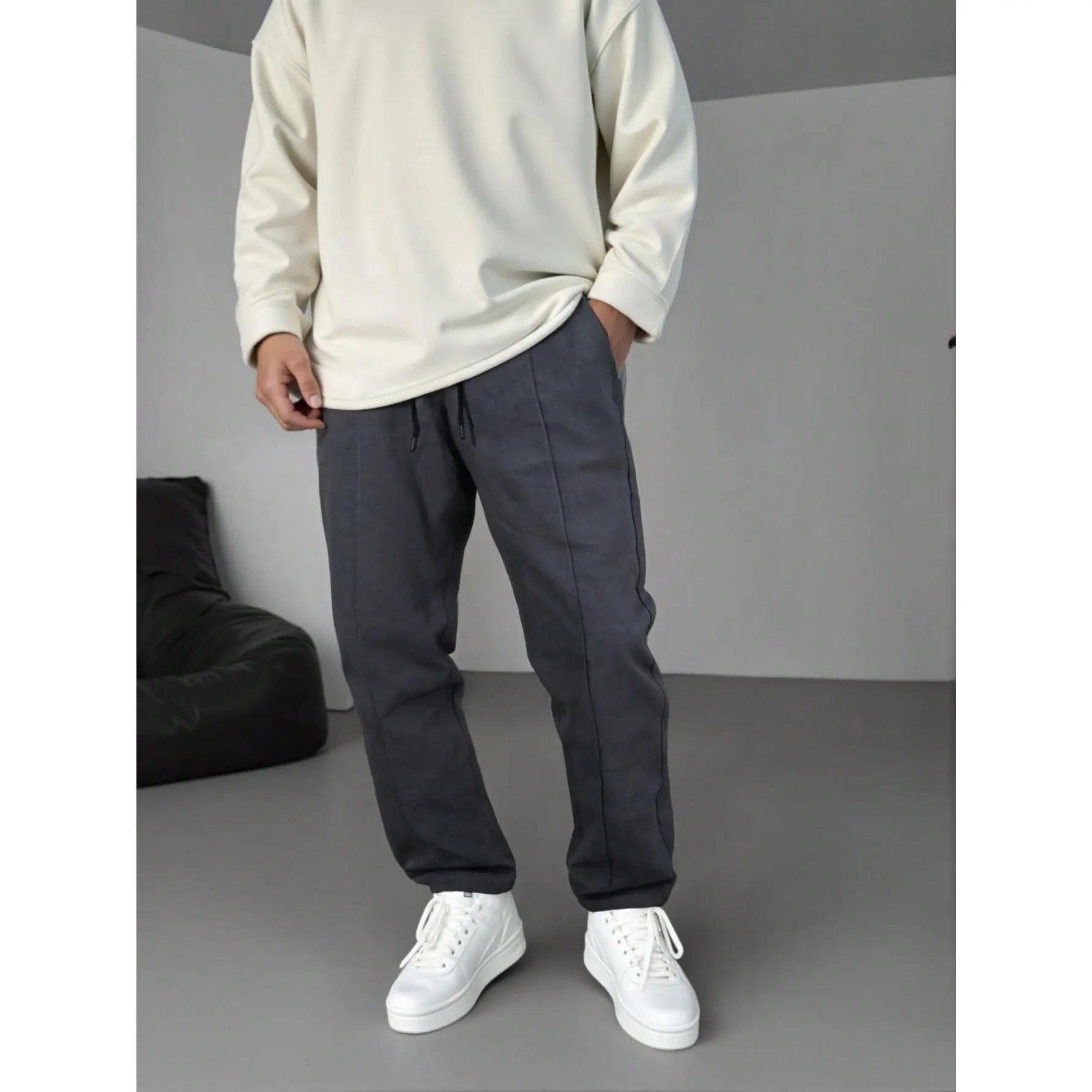 Men’s Dark Grey Tapered Jogger Pants, Elastic Waist Minimal Panel Design Casual Loungewear Trousers, Athleisure Core Relaxed Fit Clean Aesthetic Comfy Daily Wear Soft Tech Style Trending 2026