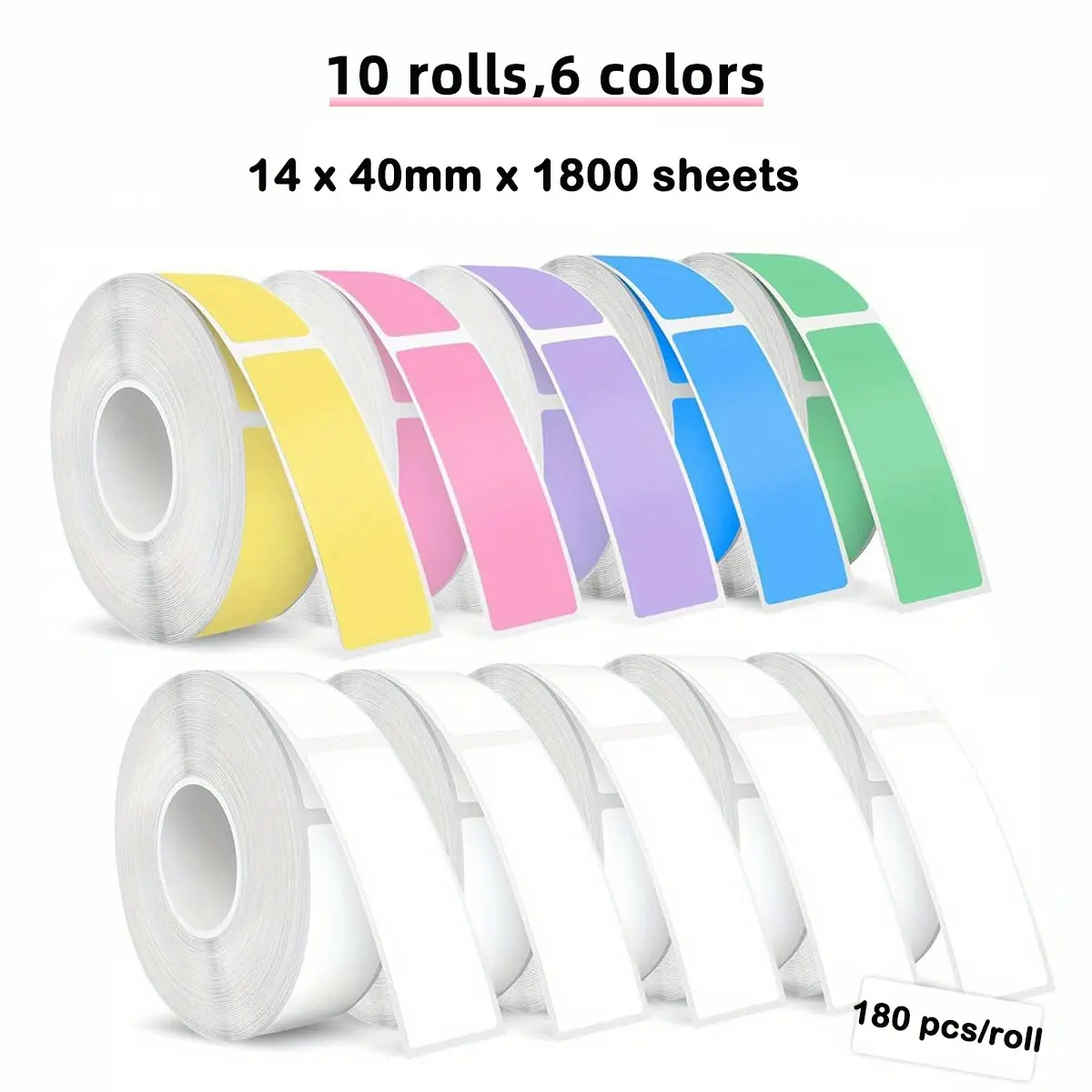 1800 color label printing thermal paper, 14 x 40mm, 6 color combination labels, compatible with D30/D35/L1/P12/P15 label printers, suitable for printing items during the back to school season, suitable for making name labels, product price labels