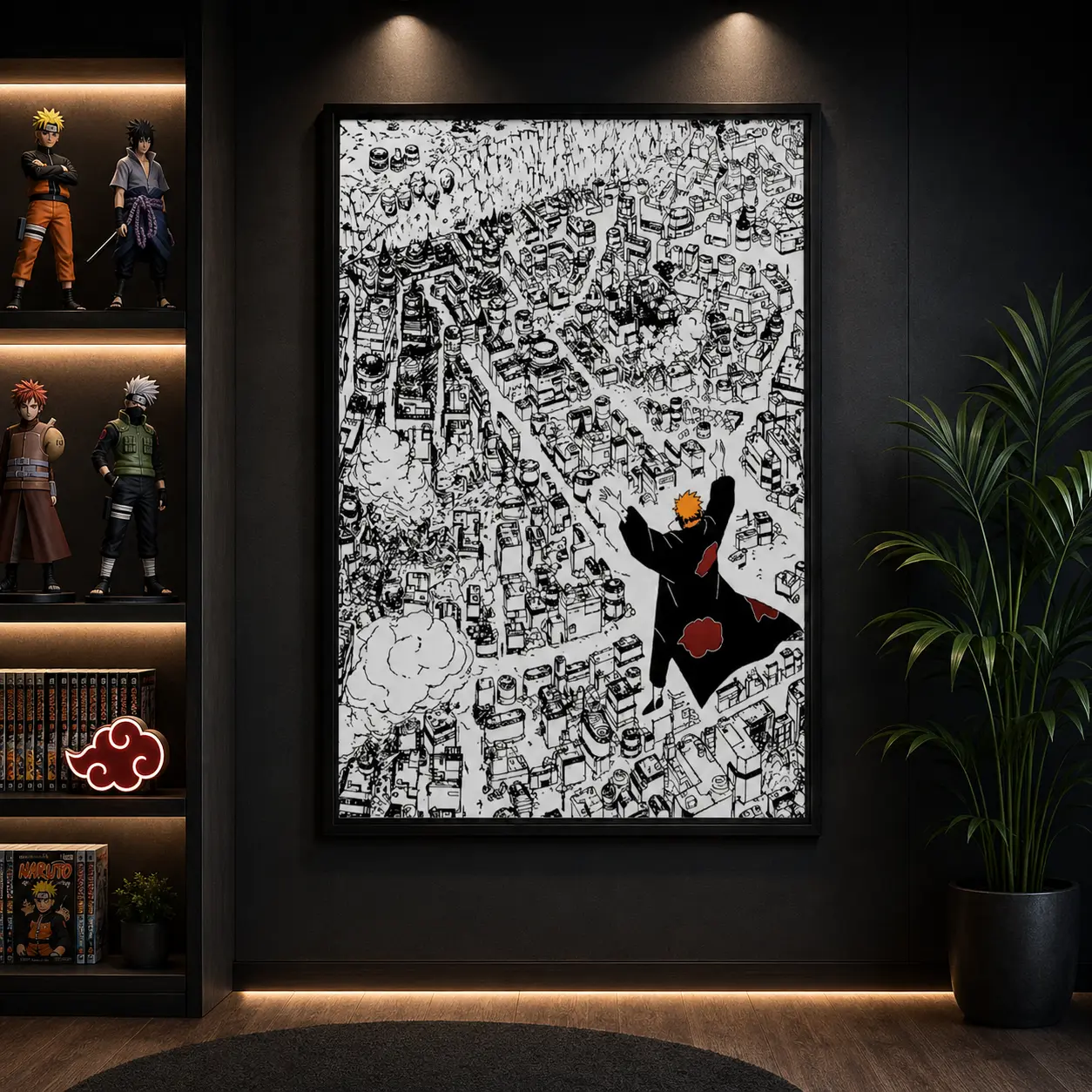 Naruto Pain Shinra Tensei Canvas Wall Art Poster,Konoha Destruction Manga Scene Poster, Akatsuki Leader Epic Attack Artwork, Anime Canvas Print, Japanese Anime Wall Decor for Bedroom, Game Room Gift