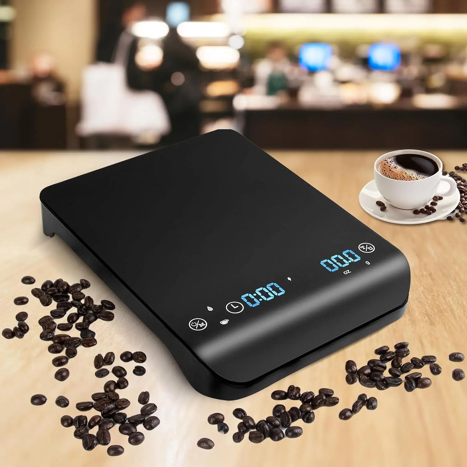 Mini Coffee Scale with Timer, 1 Count Accurate Rechargeable Espresso Scale with Silicone Insulation Pad, Kitchen Measuring Utensils