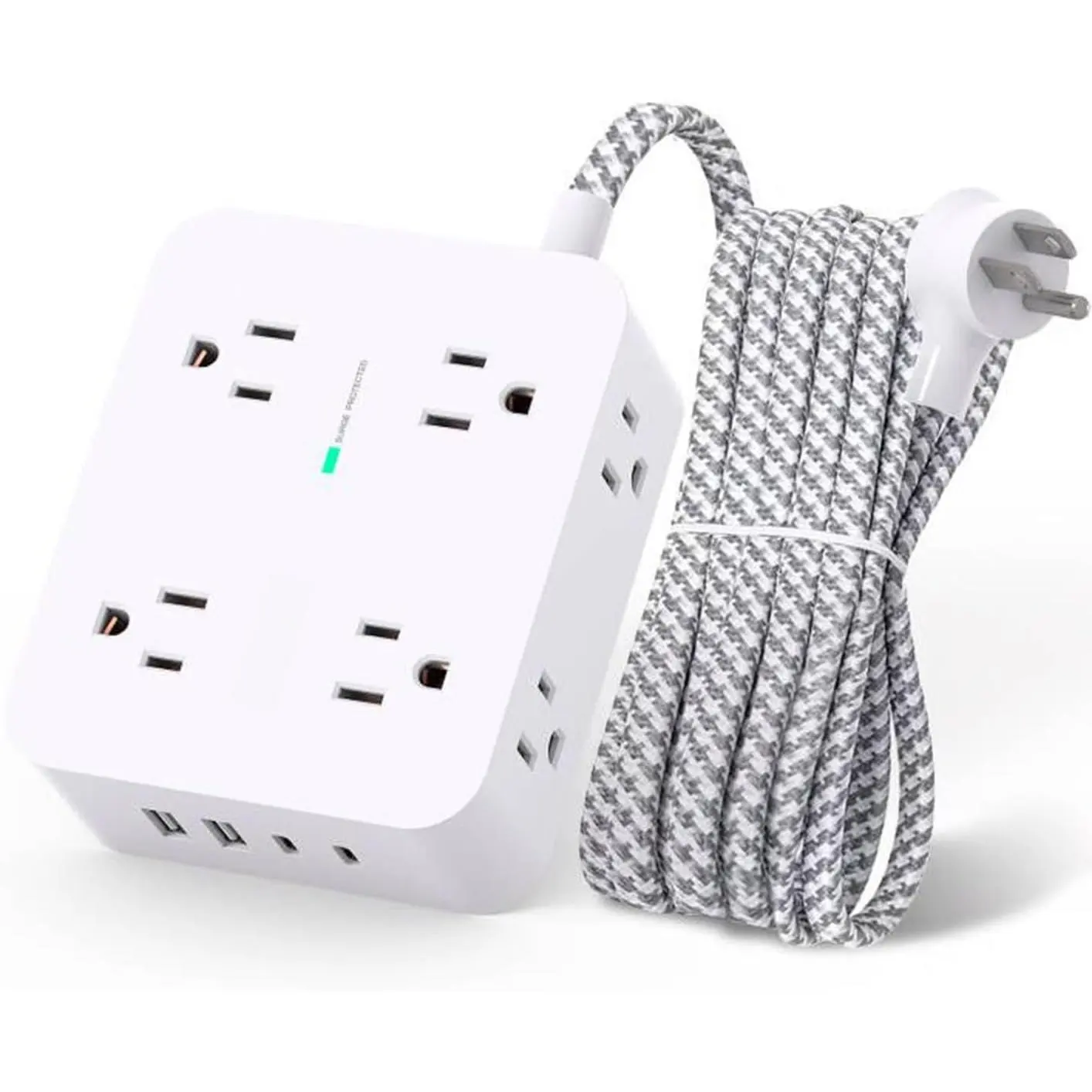 Surge Protector Power Strip, 1080J, 5 Ft Braided Extension Cord | 8 Outlets 4 USB Ports(2 USB C), Outlet Extender, Flat Plug, Wall Mount, Desk  Station,  Office, Dorm Room ETL