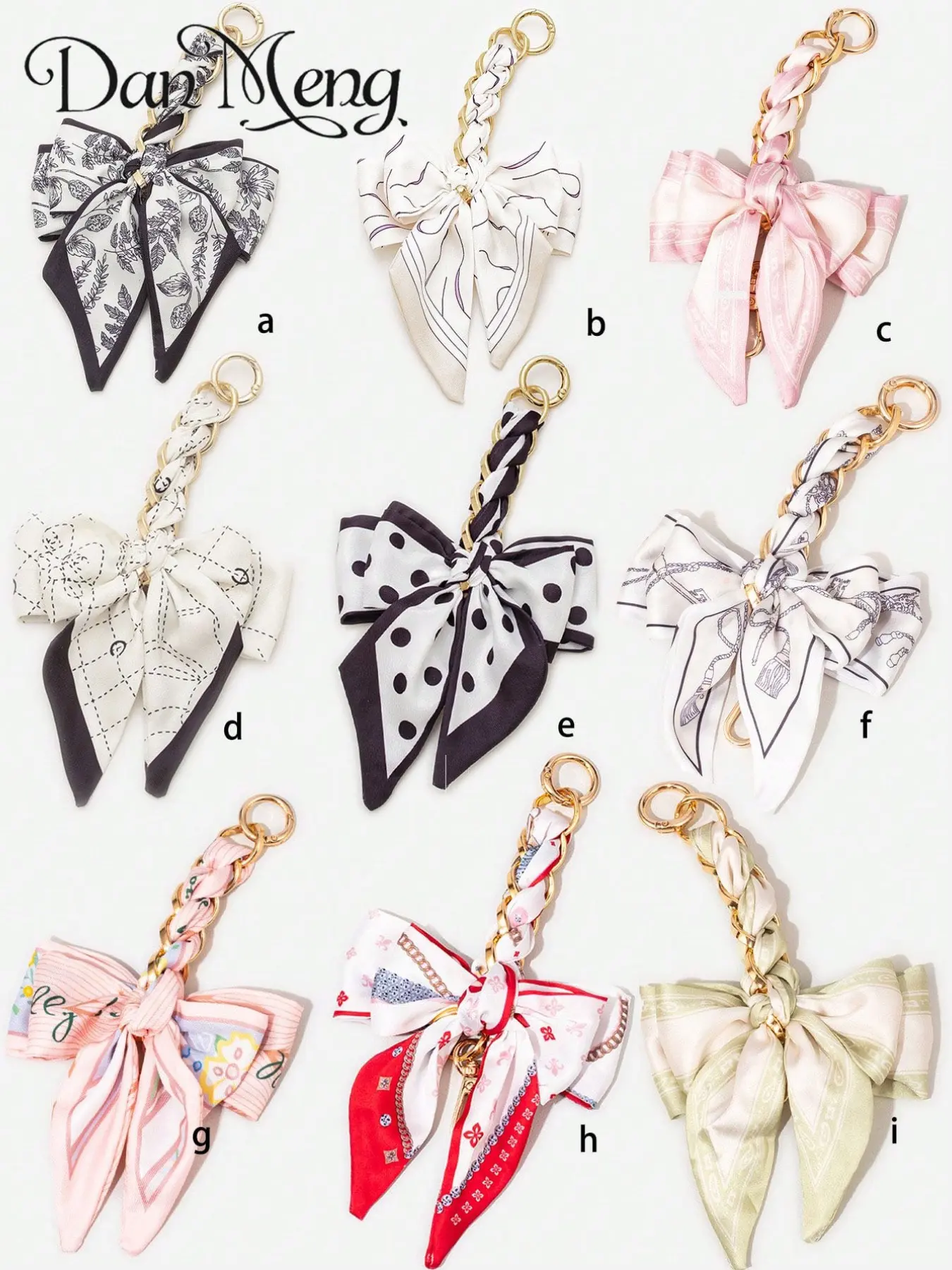 French Vintage Print Scarf Bow Bag Charm, Bag Accessories Charms, Thick Braided Chain Ribbon Keychain, Luxury Women's Accessory Pendant