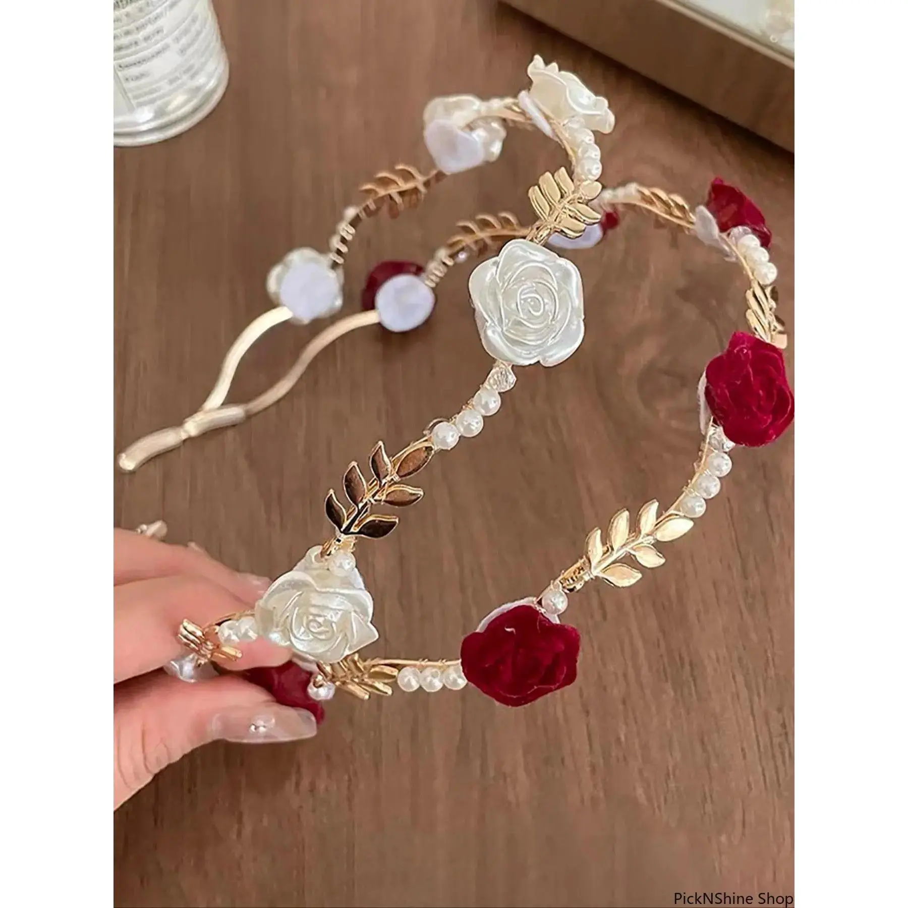 2-Piece Elegant Rose Flower Hair Hoop Set for Women, Exquisite Faux Pearl & Resin Vine Tiara for Weddings, Parties & Prom, Exquisite Faux Pearls, Faux Pearls