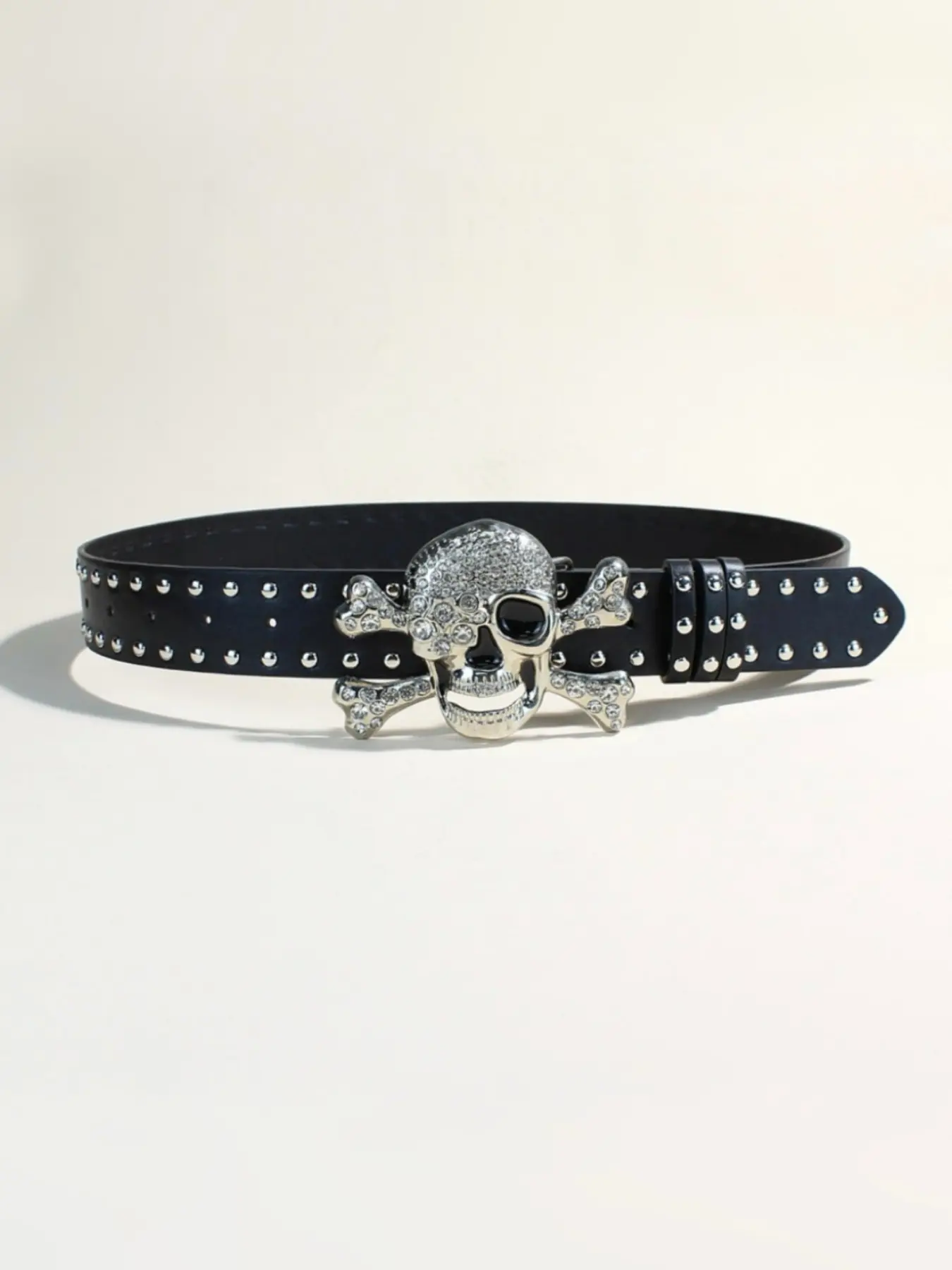Shibuya Fashion Rhinestone Skull Belt, Adjustable Punk Hip Hop Accessory, Unique Rivet Design, All-Season Subculture Wear